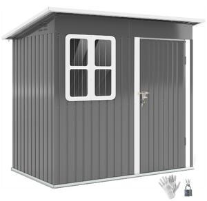 Casetta Box da Giardino 220x130 cm Porta con Blocco Finestra e Prese d'Aria in Acciaio Grigio