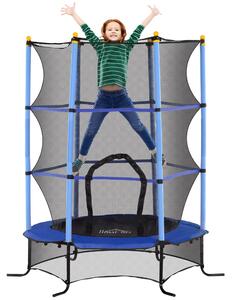 Tappeto Elastico per Bambini Ø163x190 cm con Rete di Sicurezza e Pali Imbottiti Età 3-10 Anni Blu