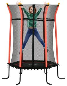 Tappeto Elastico per Bambini Ø163.5x190 cm con Ingresso a Cerniera e Pali Imbottiti Rosso