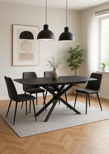 TAVOLO LOUIS 130/190 NERO C/VENATURE / GAMBE NERE
