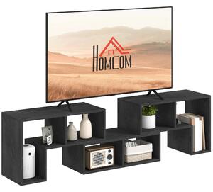 Mobile TV Modulabile 75" Max 134-180x30,5x44 cm con 2 Ripiani a L e Mensola Rettangolare in Legno Nero