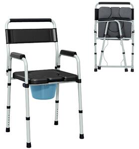 Sedia WC per Anziani e Disabili 52,5x46x81,5-97 cm Pieghevole e Regolabile in Acciaio e Pelle PU Nero