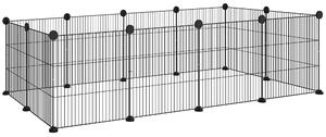Recinto per Animali Modulabile e Multilivello 140x70x35 cm con 12 Pannelli e Bordi Arrotondati in Metallo e ABS Nero