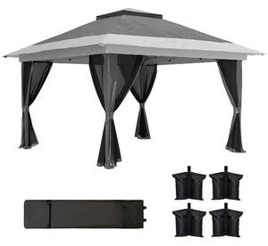 Gazebo da Giardino Pop-Up 356x356x280 cm Altezza Regolabile e Protezione UPF50+ Borsa con Ruote Grigio