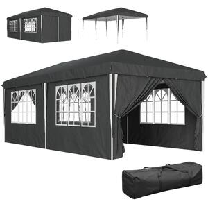 Gazebo da Giardino 596x300x270 cm per 12-18 Persone in Metallo e Tessuto Oxford Grigio
