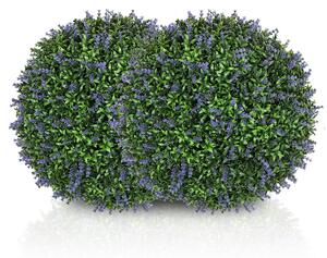 Set di 2 Piante Artificiali a Sfera Ø42 cm con Fiori di Lavanda per Casa e Giardino Verde e Viola