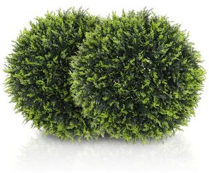 Set di 2 Piante Artificiali a Sfera Ø45 cm con Foglie di Cedro per Casa e Giardino Verde