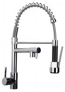 Miscelatore per cucina con doccetta estraibile, due bocchette, 2 tipi di getto, girevole a 360°, miscelatore monocomando per acqua calda e fredda, finitura cromata