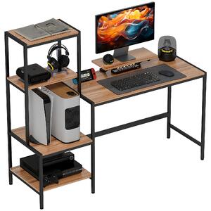 Scrivania per PC Reversibile 150x48x125cm con Supporto per Monitor e Scaffali Marrone