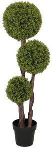Pianta di Bosso Artificiale 115A cm a 3 Sfere con Vaso Incluso Verde