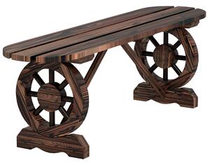 Panchina da Giardino 120x29x39 cm con Gambe a Ruota di Carro e Seduta a Doghe Marrone
