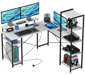 Scrivania Angolare 137x140x139,5 cm Supporto per Monitor Presa Elettrica e USB Bianco e Nero
