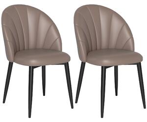 Set 2 Sedie da Pranzo Schienale a Conchiglia in Pelle PU Marrone