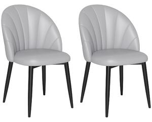 Set 2 Sedie da Pranzo Schienale a Conchiglia in Pelle PU Grigio Chiaro