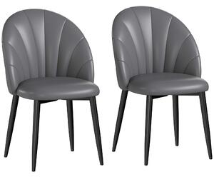 Set 2 Sedie da Pranzo Schienale a Conchiglia in Pelle PU Grigio Scuro