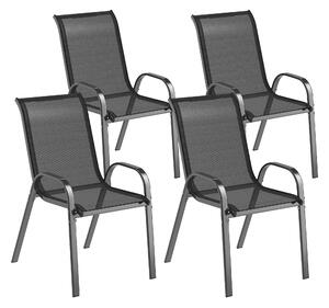 Set 4 Sedie da Giardino 54x71x93 cm Impilabili in Acciaio e Tessuto a Rete Traspirante Nero