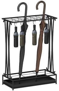 Portaombrelli 50x24x68 cm con Vaschetta per l'Acqua 21 Fori e 24 Ganci in Acciaio Nero