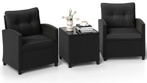 Set da giardino KOMFOTTEU, composto da: 2 poltrone in rattan sintetico, 1 tavolo da giardino in rattan sintetico, divano e tavolino in vetro temperato. Set di sedute con cuscini removibili, ideale per terrazzi, balconi e giardini
