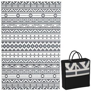 Tappeto da Esterno Reversibile 182x274 cm con Motivo Geometrico e Borsa Inclusa Grigio e Bianco