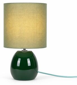 Lampada da tavolo Relaxdays, con base in vetro e paralume in tessuto, attacco E14, dimensioni 28 x 16 cm, lampada da comodino con cavo, ideale per la camera da letto, colore verde salvia