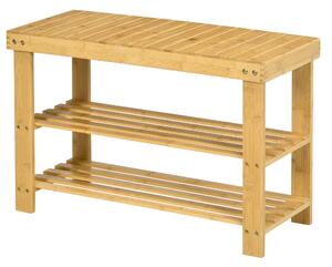 Panca Scarpiera 70x28x45 cm con 2 Ripiani a Doghe e Seduta in Bambù