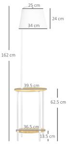 HOMCOM Lampada da Terra Moderna con Tavolino a 2 Livelli per Soggiorno e Camera da Letto, in Tessuto Effetto Lino, Bambù e Acciaio, Ø37x162 cm