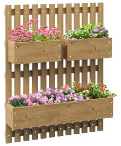 Fioriera Verticale a Doghe 60x16x80 cm con 3 Vasi Rimovibili in Legno di Abete Marrone Bruciato