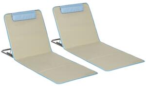Set 2 Sdraio da Spiaggia 53x124x35-45 cm con Schienale Regolabile e Poggiatesta Beige e Azzurro