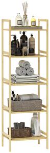 Scaffale Bagno 43,5x31,5x142 cm a 5 Ripiani Regolabili in Bambù