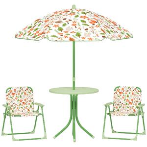 Set da Giardino per Bambini 2-5 Anni con Tavolino 2 Sedie e un Ombrellone Verde