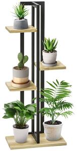Portapiante a 4 Ripiani in Stile Industriale 45x25x110 cm in Legno di Abete e Metallo Nero