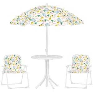 Set da Giardino per Bambini 2-5 Anni con Tavolino 2 Sedie e un Ombrellone Bianco