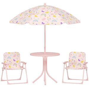 Set da Giardino per Bambini 2-5 Anni con Tavolino 2 Sedie e un Ombrellone Rosa