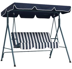 Dondolo da Giardino 3 Posti 172x110x153 cm con Tetto Parasole in Acciaio e Poliestere Bianco e Blu