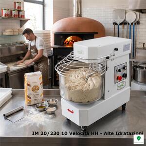 Grilletta IM 20-230 10-HH (ALTA IDRATAZIONE) 10 Velocit�, Dimensioni40x68xh 69 cm cm Capacit� impasto 20 kg Impastatrice a spirale con testa FISSA inserimento facile impasto