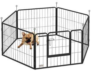 Recinto per Cani a 6 Pannelli Modulabili da 80x1,5x60A cm con Porta di Ingresso in Acciaio Nero