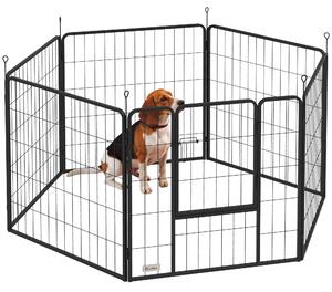 Recinto per Cani a 6 Pannelli Modulabili da 80x1,5x80A cm con Porta di Ingresso in Acciaio Nero