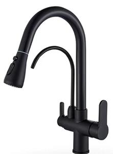 Miscelatore da cucina con doccetta estraibile e attacco per acqua filtrata, monocomando, per acqua calda e fredda, in acciaio inossidabile 304, da installare con un foro. Colore: nero