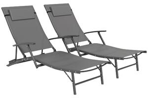 Set 2 Sdraio da Giardino Pieghevoli 64x154x87A cm con Schienale Regolabile e Cuscino Grigio