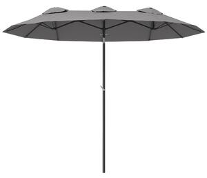 Ombrellone Doppio 285x147x227 cm Inclinabile a 45° con Prese d'Aria in Acciaio e Poliestere Grigio