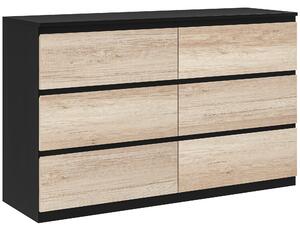 Comò Cassettiera 6 Cassetti 120x39x75 cm con Maniglie a Gola in Legno Nera e color Legno