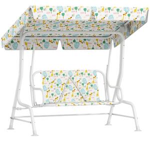 Dondolo per Bambini da Giardino a 2 Posti 112x75x120 cm con Cinture di Sicurezza Bianco