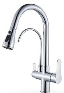 Miscelatore da cucina – Con attacco per filtro dell'acqua – Doccetta estraibile – Monocomando – Acqua calda e fredda – Acciaio inossidabile 304 – Cromato