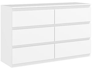 Comò Cassettiera 6 Cassetti 120x39x75 cm con Maniglie a Gola in Legno Bianco