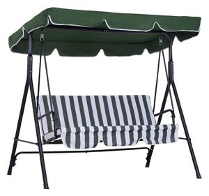 Dondolo 3 Posti da Giardino 172x110x152 cm in Acciaio e Tessuto Verde e Bianco