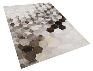 Tappeto in pelle di vacchetta Capelli grigi su pelle Motivo patchwork geometrico 160 x 230 cm Beliani