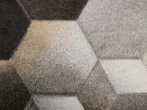 Tappeto in pelle di vacchetta Capelli grigi su pelle Motivo patchwork geometrico 160 x 230 cm Beliani