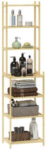 Scaffale Bagno 44x33x180 cm a 7 Ripiani Portaoggetti in Bambù