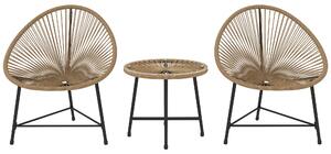 Set da Giardino 3 Pezzi con 2 Sedie con Cuscini e Tavolino da Caffè a Cilindro in Rattan PE Legno e Nero