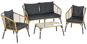 Set da Giardino 4 Pezzi con 2 Sedie Divano e Tavolino in Rattan PE e Acciaio Marrone Nero e Grigio